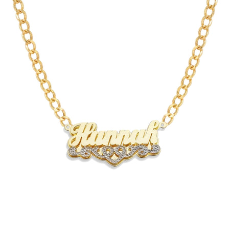 Heart Design Gold Double Nameplate Necklace - Bargain Bazaar Jewelry