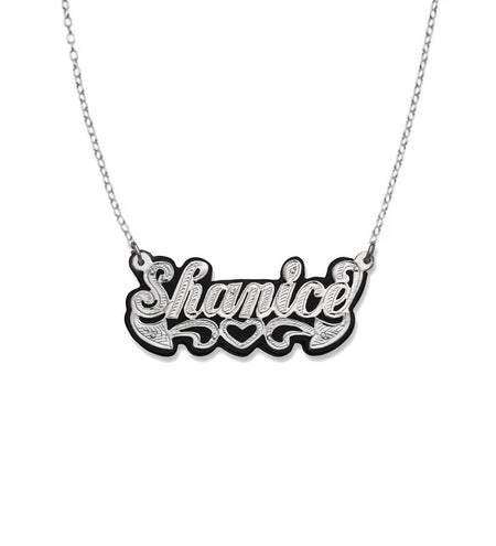 Black Onyx Script 925 Sterling Silver jewelry Nameplate Necklace
