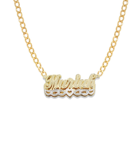 Script Heart Design Gold Double Nameplate Necklace - Bargain Bazaar Jewelry