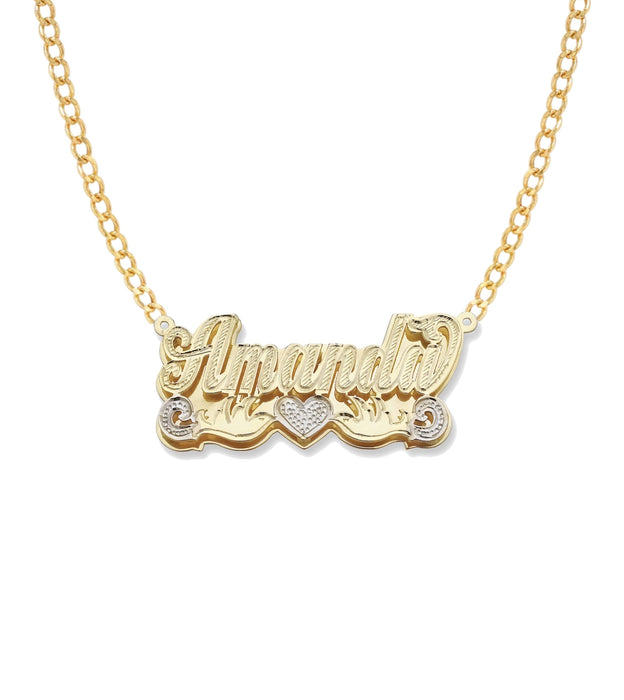Heart Gold Double Nameplate Necklace - Bargain Bazaar Jewelry