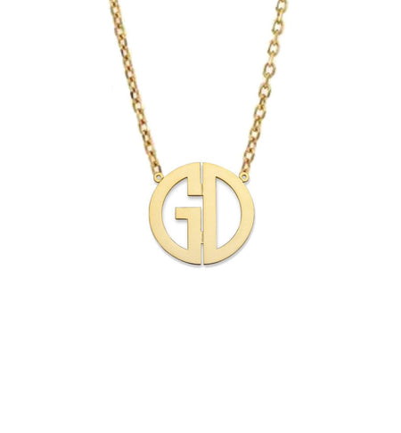 Medium Block Two Initial Gold Monogram Necklace - Bargain Bazaar Jewelry