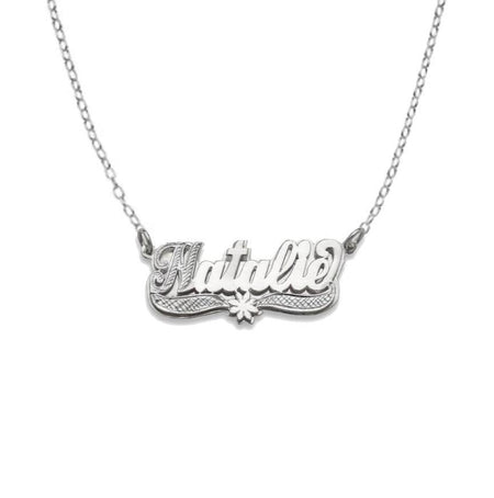 Flower 925 Sterling Silver Jewelry Double Nameplate Necklace