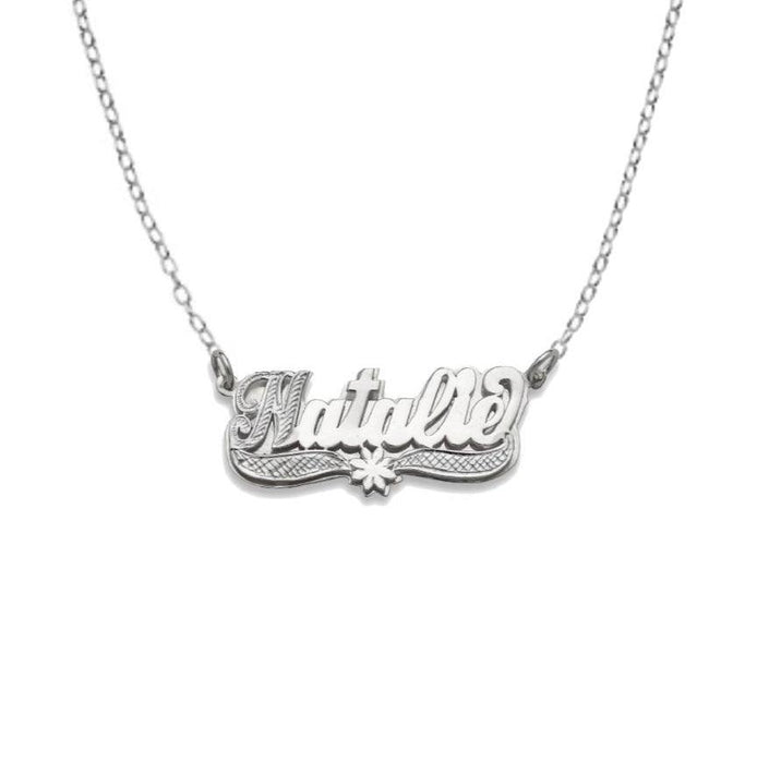 Flower 925 Sterling Silver Jewelry Double Nameplate Necklace