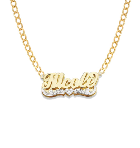 Heart Script Double Nameplate Necklace - Bargain Bazaar Jewelry