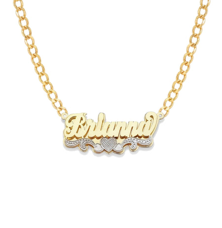 Script Three Hearts Gold Double Nameplate Necklace - Bargain Bazaar Jewelry