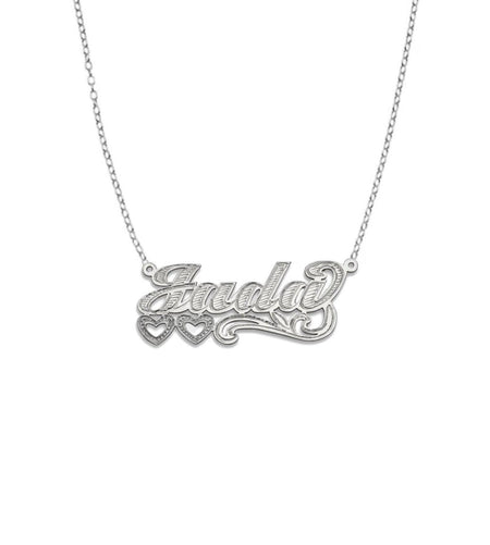 Two Hearts Script 925 Sterling Silver Nameplate Necklace