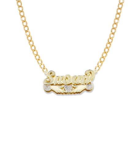 Script Heart with Hands Design Gold Double Nameplate Necklace - Bargain Bazaar Jewelry