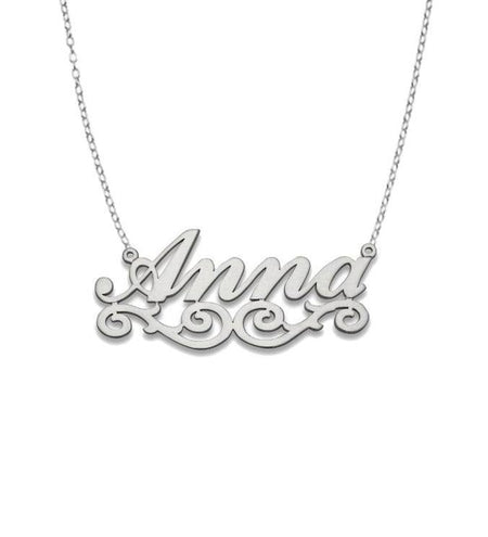 Fancy Script 925 Sterling Silver Jewelry Nameplate Necklace