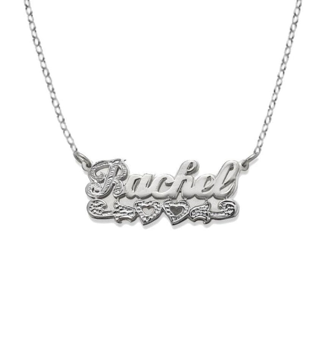 Script Two Hearts 925 Sterling Silver Double Nameplate Necklace