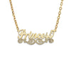 Fancy Script Single Jewelry Nameplate Necklace Gold w Diamonds or CZ Stones