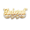 Script Two Hearts Design Gold Double Nameplate Necklace