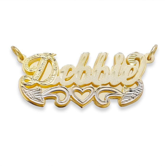 Script One Heart Gold Double Nameplate Necklace