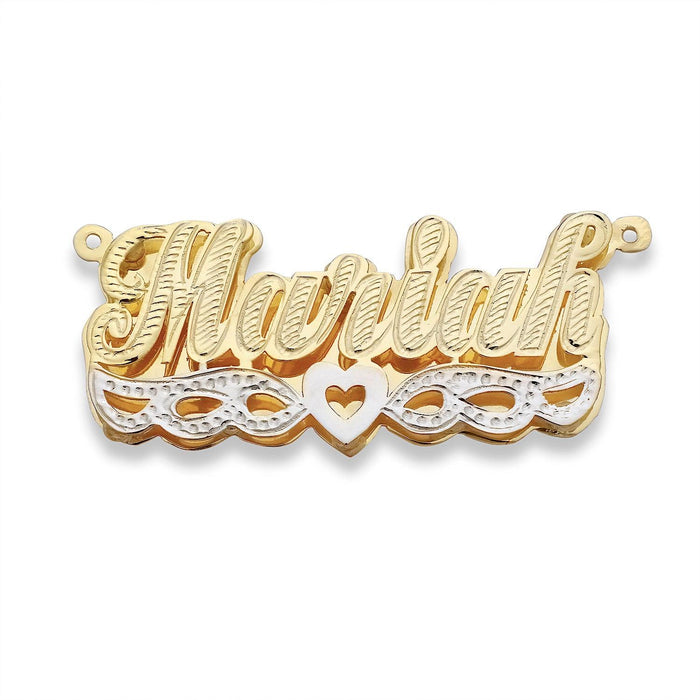 Script Heart Design Gold Double Nameplate Necklace