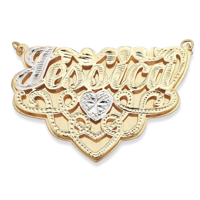 Gold Jewelry Script Diamond Cut Double Nameplate Necklace