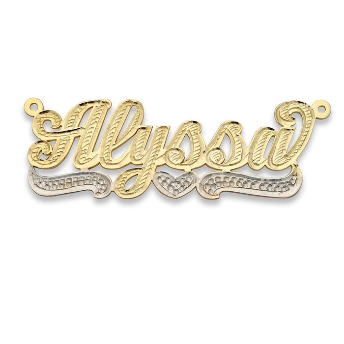 Diamond Cut Nameplate Heart Diamond Cut Script Gold Nameplate