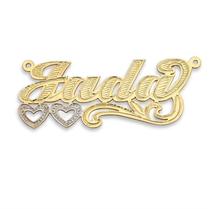 Two Hearts Script Gold Nameplate Necklace