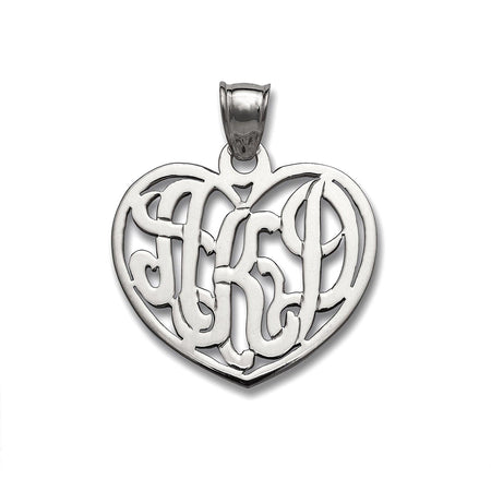 Heart Three Initial Monogram. 925 Sterling Silver Pendant