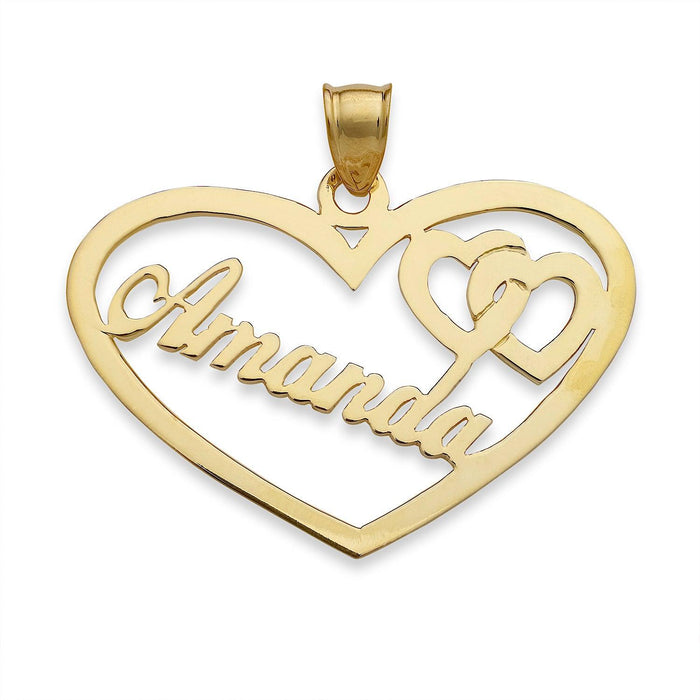 Name Gold Heart with Hearts Pendant - Bargain Bazaar Jewelry