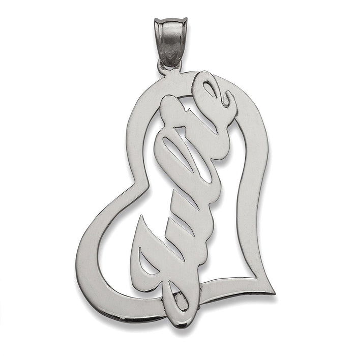 Name. 925 Sterling Silver Heart Vertical Pendant - Bargain Bazaar Jewelry
