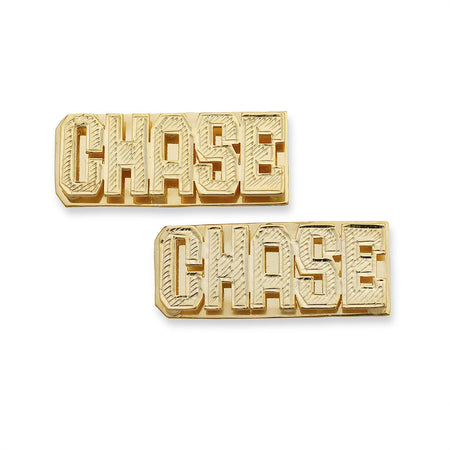 Block Double Nameplate Gold Stud Earrings
