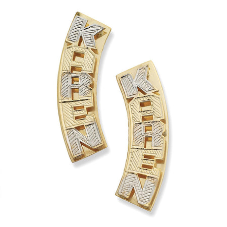 Vertical Block Double Nameplate Gold Stud Earrings