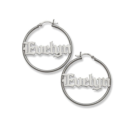 Gothic Name Hoop. 925 Sterling Silver Earrings