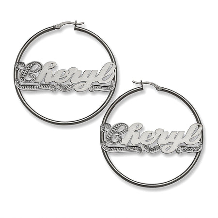 Personalized Script Hoop .925 Sterling Silver Earrings - Bargain Bazaar Jewelry