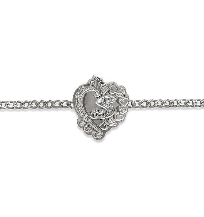 Initial Heart. 925 Sterling Silver Double Plate Bracelet - Bargain Bazaar Jewelry