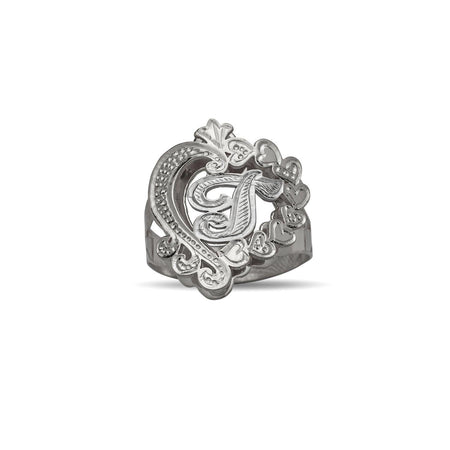 Heart Initial. 925 Sterling Silver Ring. 