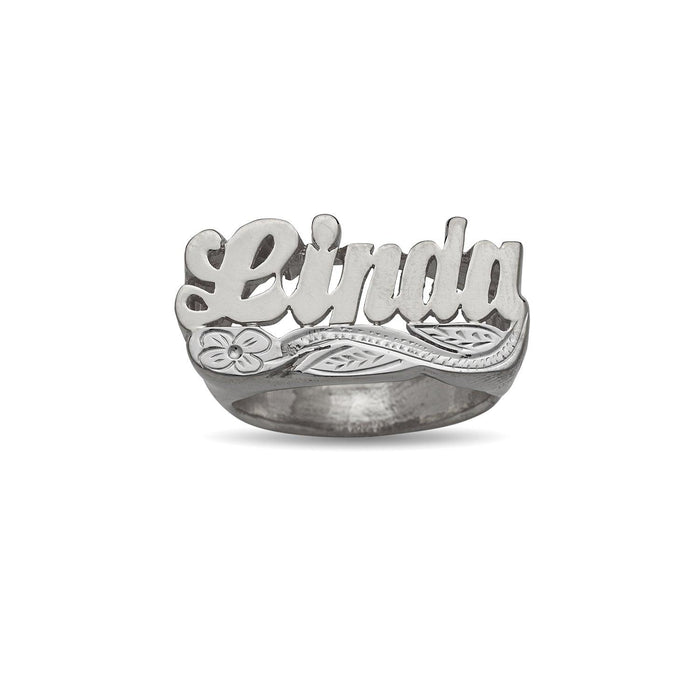Script Flower Design. 925 Sterling Silver Name Ring. The approximate weight is 8gr.
