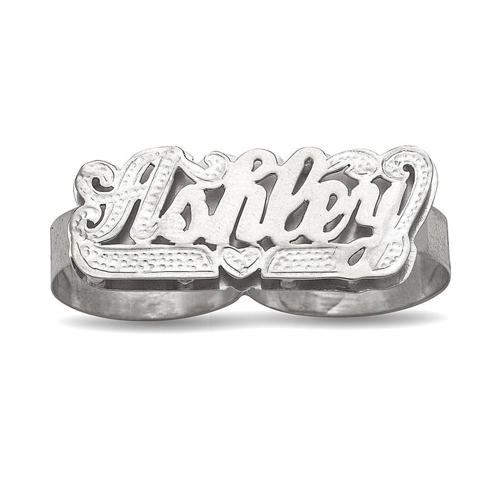 Script Two Fingers Heart. 925 Sterling Silver Name Ring. 