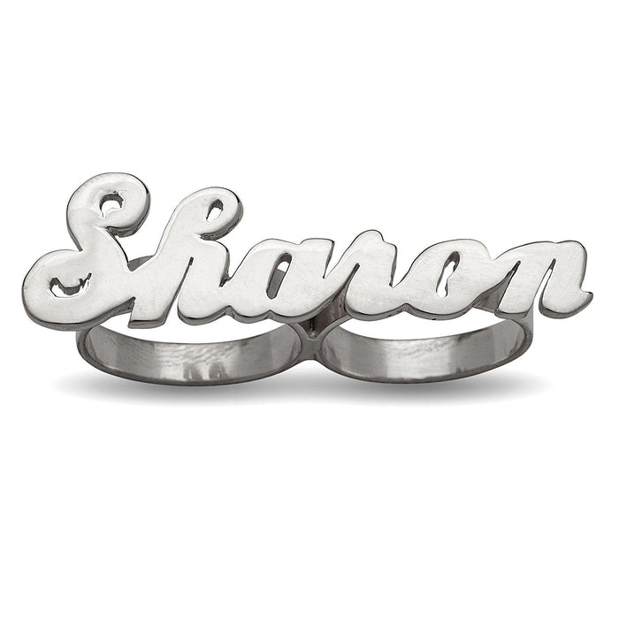 Script Design Two Fingers. 925 Sterling Silver Name Ring
