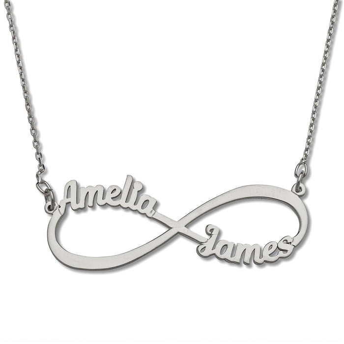 Infinity Two Names. 925 Sterling Silver Necklace