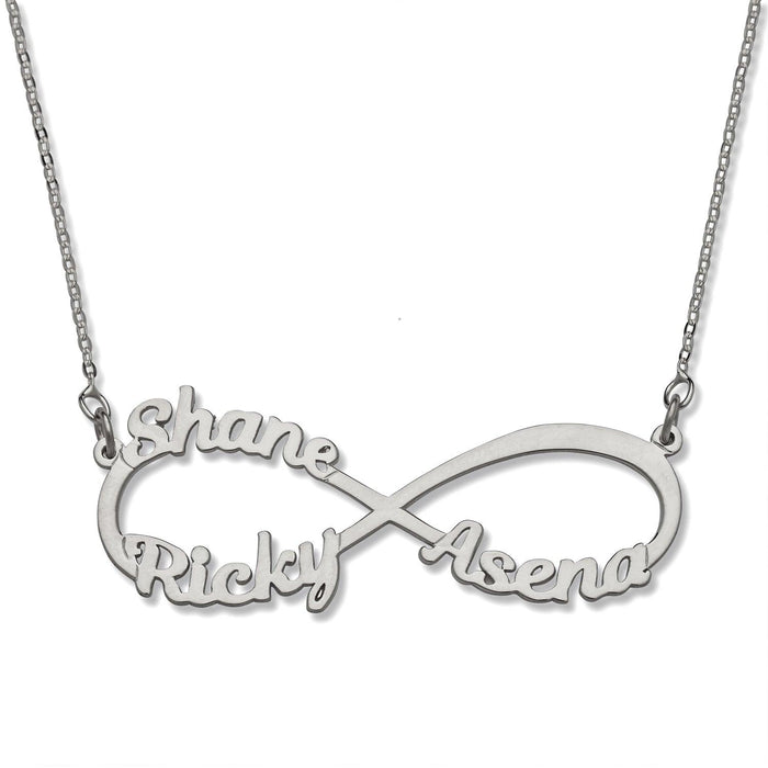 Infinity Three Names. 925 Sterling Silver Necklace