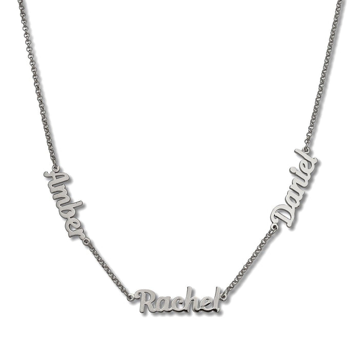 Script Three Names Necklace. 925 Sterling Silver Necklace