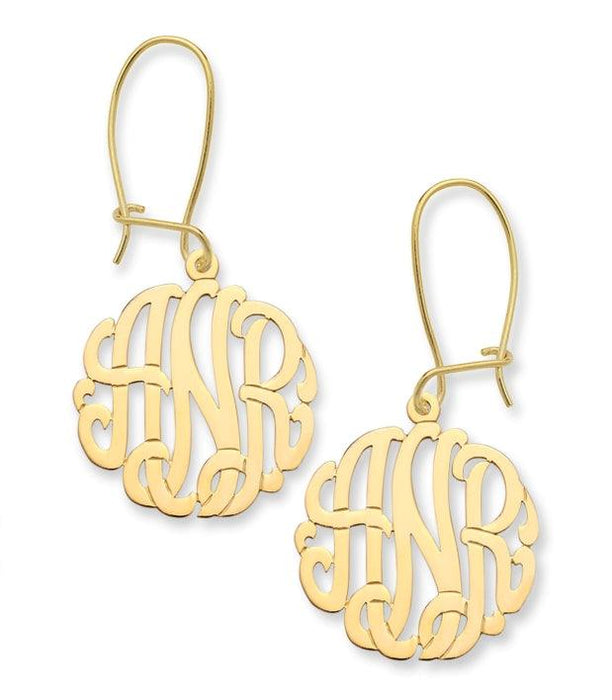 Script Monogram Gold Earrings Three Initial